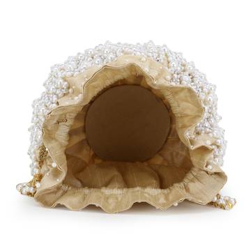 Anekaant Dangle Nude & Pearl Faux Silk Embellished Potli 4