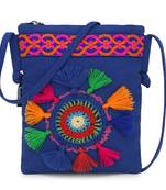 Anekaant Gotia Blue & Multi Canvas Crotia Patch with Lace Detail Sling Bag
