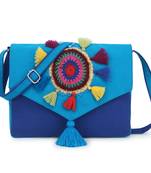 Anekaant Gotia Blue & Multi Canvas Crotia Patch Sling Bag