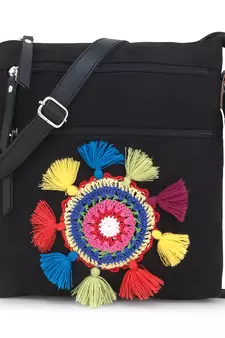 Anekaant Gotia Black & Multi Canvas Crotia Patch Sling Bag