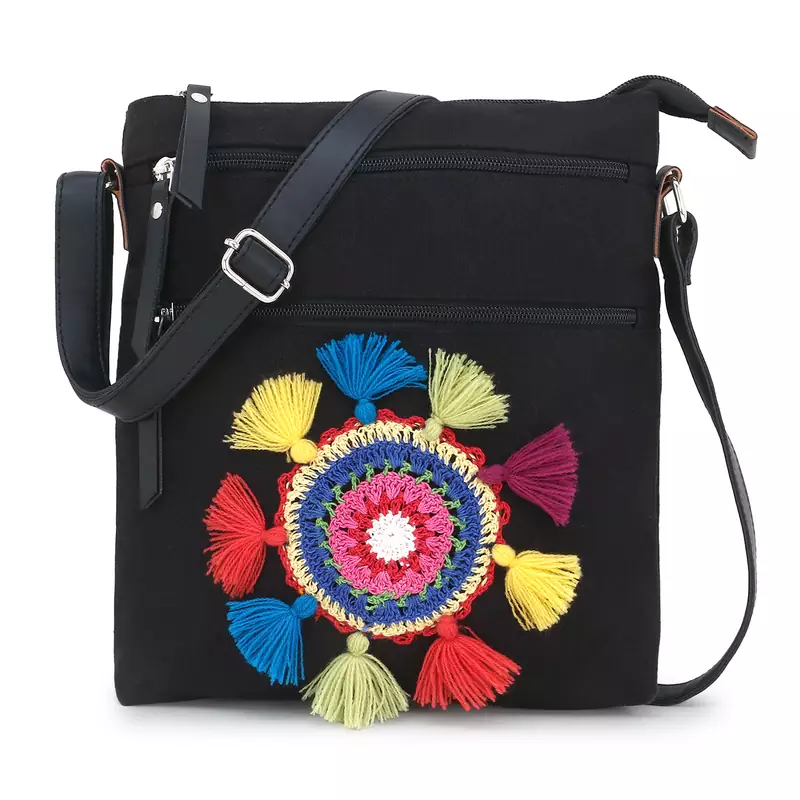 Anekaant Gotia Black & Multi Canvas Crotia Patch Sling Bag