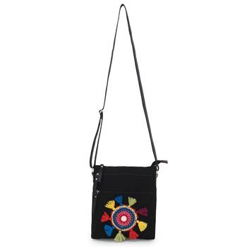Anekaant Gotia Black & Multi Canvas Crotia Patch Sling Bag 2