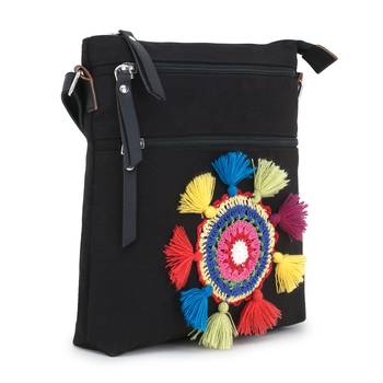 Anekaant Gotia Black & Multi Canvas Crotia Patch Sling Bag 3