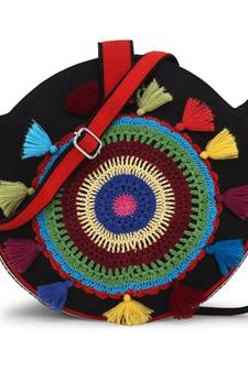 Anekaant Gotia Black & Multi Canvas Crotia Patch Sling Bag