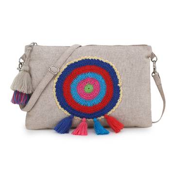 Anekaant  Natural & Multi Canvas Solid Sling Bag 1