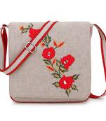 Anekaant  Natural & Multi Canvas Embroidered Sling Bag