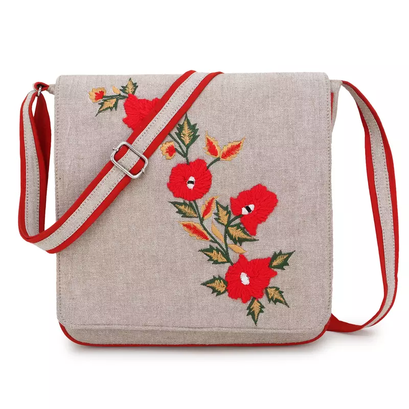 Anekaant  Natural & Multi Canvas Embroidered Sling Bag