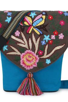 Anekaant  Blue & Multi Canvas Embroidered Sling Bag