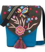 Anekaant  Blue & Multi Canvas Embroidered Sling Bag