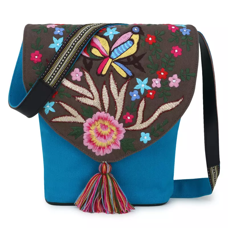 Anekaant  Blue & Multi Canvas Embroidered Sling Bag