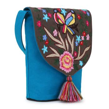 Anekaant  Blue & Multi Canvas Embroidered Sling Bag 3