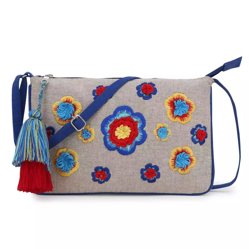 Anekaant  Natural & Multi Canvas Embroidered Sling Bag