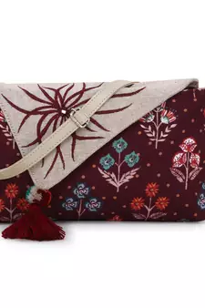 Anekaant Wine & Multi Canvas Floral Printed Sling Bag