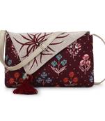 Anekaant Wine & Multi Canvas Floral Printed Sling Bag