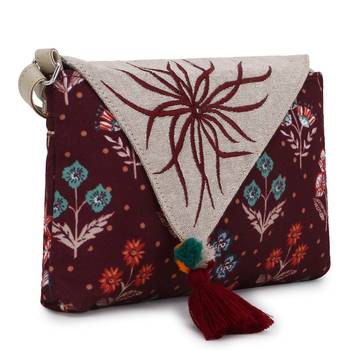 Anekaant Wine & Multi Canvas Floral Printed Sling Bag 3