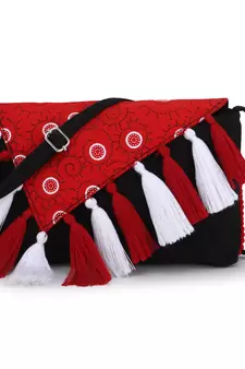 Anekaant Black & Red Canvas Printed Sling Bag