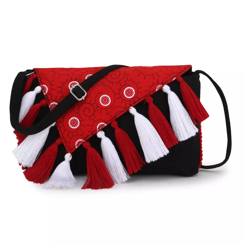 Anekaant Black & Red Canvas Printed Sling Bag