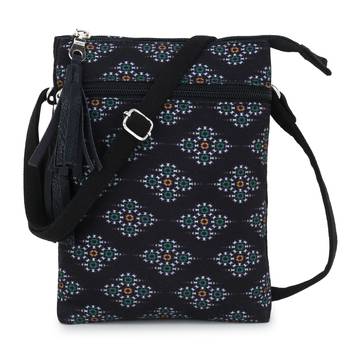 Black & Multi Canvas Ethnic Motifs Sling Bag 1
