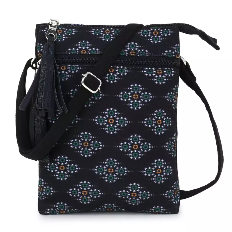 Anekaant Black & Multi Canvas Ethnic Motifs Sling Bag