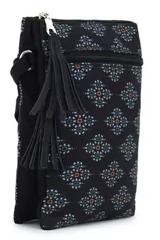Black & Multi Canvas Ethnic Motifs Sling Bag