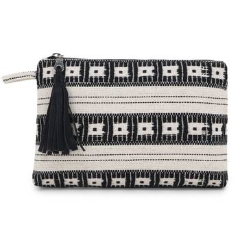Anekaant Black & White Cotton Canvas Striped Travel Accessory Bag 1