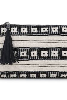 Anekaant Black & White Cotton Canvas Striped Travel Accessory Bag