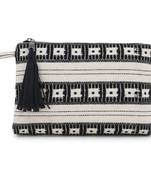 Anekaant Black & White Cotton Canvas Striped Travel Accessory Bag