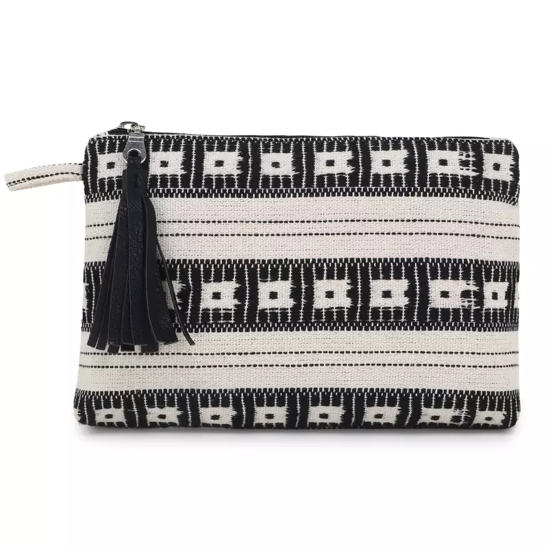 Anekaant Black & White Cotton Canvas Striped Travel Accessory Bag