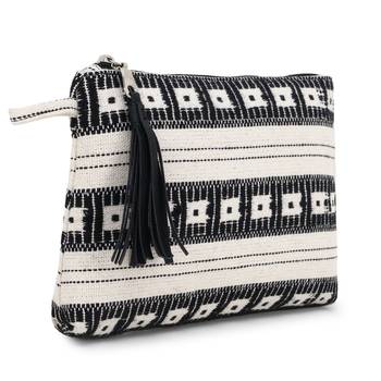 Anekaant Black & White Cotton Canvas Striped Travel Accessory Bag 2