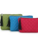 Anekaant Green & Silver Polyester Solid Geometric Travel Accessory Bag (Set of 3)
