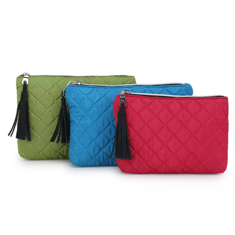 Anekaant Green & Silver Polyester Solid Geometric Travel Accessory Bag (Set of 3)
