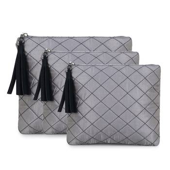 Anekaant Grey & Silver Polyester Geometric Travel Accessory Bag (Set of 3) 1