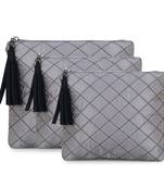 Anekaant Grey & Silver Polyester Geometric Travel Accessory Bag (Set of 3)