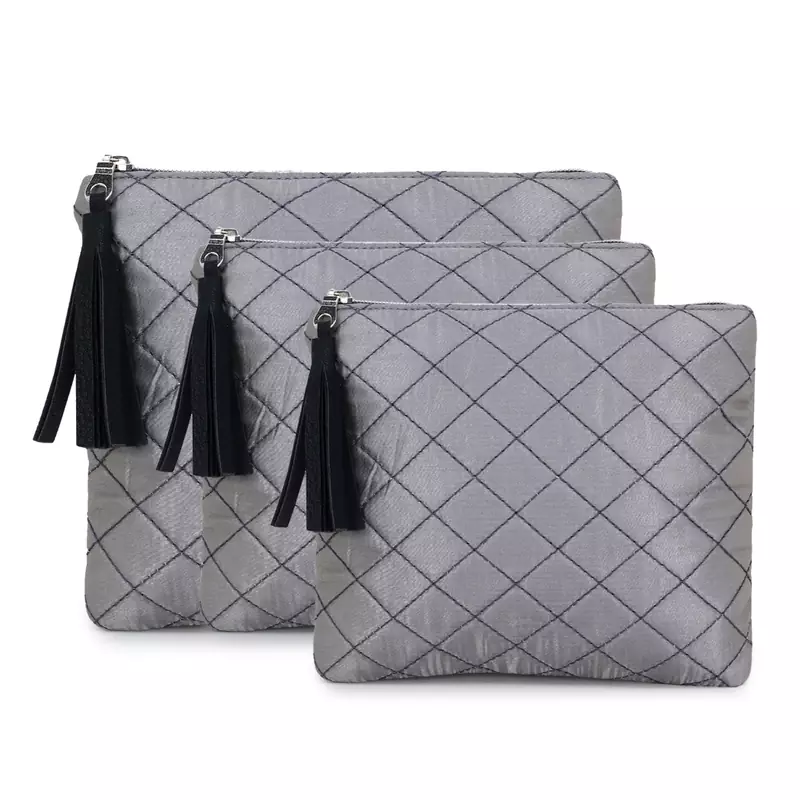 Anekaant Grey & Silver Polyester Geometric Travel Accessory Bag (Set of 3)