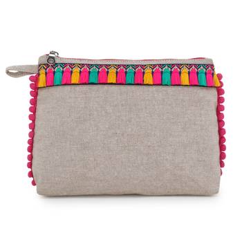 Anekaant Natural & Multi Cotton Canvas Solid Travel Accessory Bag 1