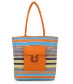 Anekaant  Orange & Multi Jute Textured & Striped Handbag
