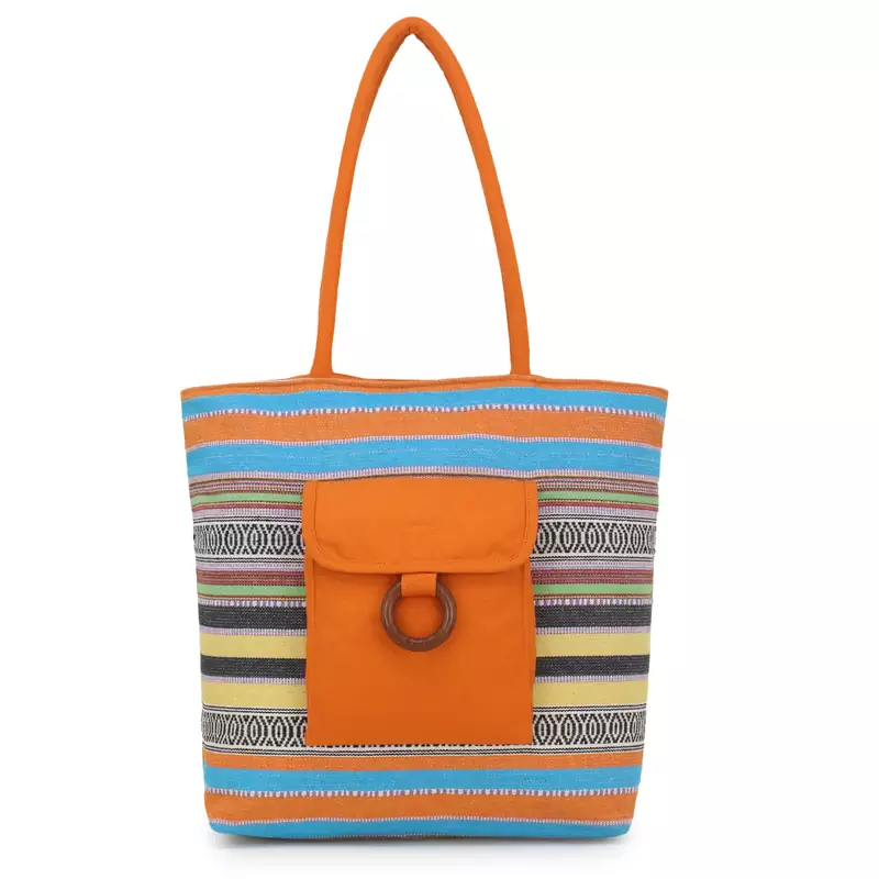 Anekaant  Orange & Multi Jute Textured & Striped Handbag