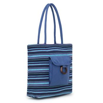  Blue & Black Jute Textured & Striped Handbag 2