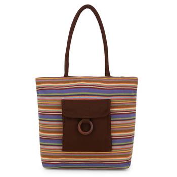 Anekaant  Brown & Multi Jute Textured & Striped Handbag 1