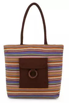 Anekaant  Brown & Multi Jute Textured & Striped Handbag
