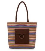 Anekaant  Brown & Multi Jute Textured & Striped Handbag