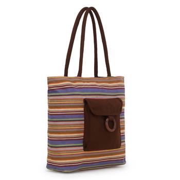 Anekaant  Brown & Multi Jute Textured & Striped Handbag 2