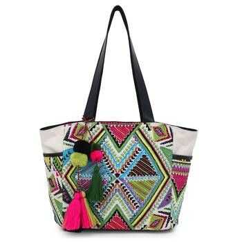 Anekaant  Natural & Multi Jacquard & Fabric Geometric Embellished Handbag 1