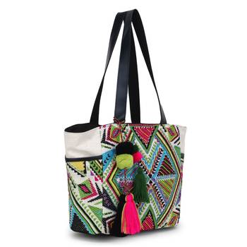 Anekaant  Natural & Multi Jacquard & Fabric Geometric Embellished Handbag 2