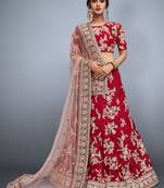 Red embroidered art silk semi stitched lehenga