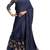 Navy blue embroidered velvet saree with blouse
