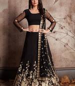 Black embroidered crepe semi stitched lehenga