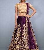 Purple embroidered art silk semi stitched lehenga