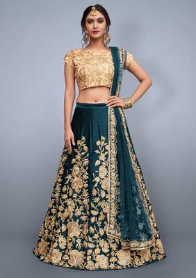 Sky-blue embroidered art silk semi stitched lehenga 1