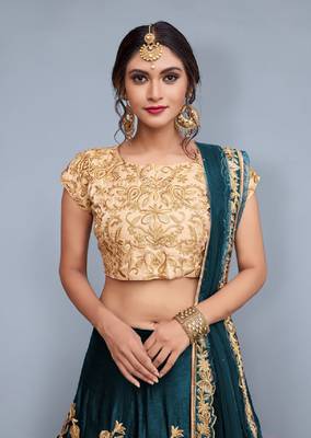 Sky-blue embroidered art silk semi stitched lehenga 2